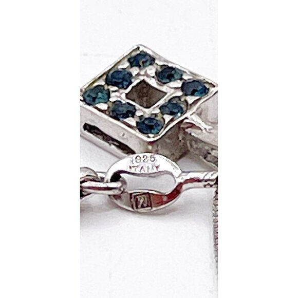 Vintage Sterling Silver 925 Italy Dainty Blue Crystal Square Pendant Necklace - Picture 9 of 9